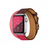 Apple Watch Series 4 Hermes, 40 мм, двойной кожаный ремешок, бордовый, ярко розовый, розовая азалия, нержавеющая сталь, Cellular + GPS