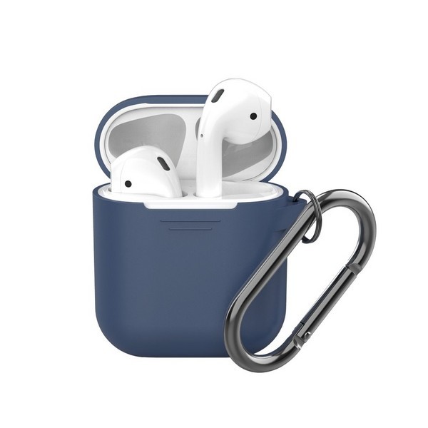 Чехол силиконовый для AirPods синий с карабином