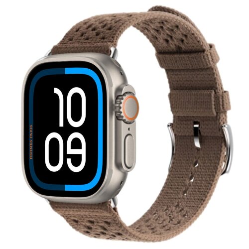 Apple Watch Ultra 2 Hermes 49mm Titanium, ремешок  из текстильного трикотажа коричневый