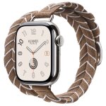 Apple Watch Hermes Series 11 42mm, двойной тонкий бежевый ремешок из плетеного нейлона
