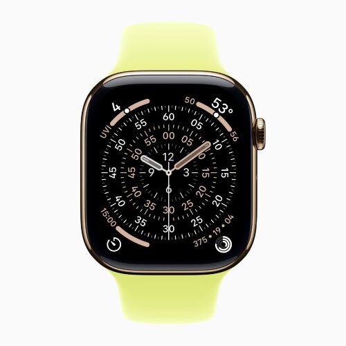 Apple Watch Series 11 46mm, Gold Titanium Case with Sport Band - Neon Yellow