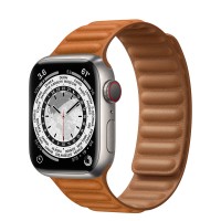 Apple Watch Series 7 41 мм Титановые, кожаный ремешок "Золотистая охра"