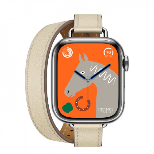 Apple Watch Hermes Series 8 41mm, длинный двойной кожаный ремешок бежевого цвета