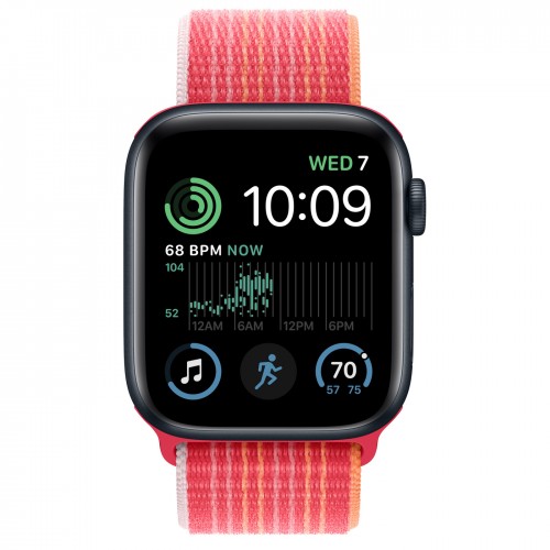 Apple Watch SE (2022) 44mm, Midnight Aluminum Case with Sport Loop - Red