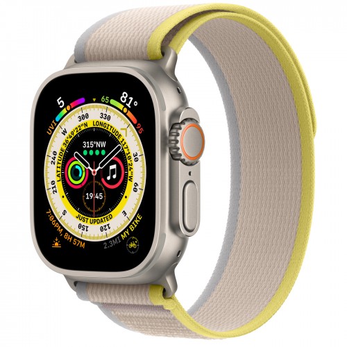 Apple Watch Ultra 49 мм, корпус из титана, желтый браслет для трейла