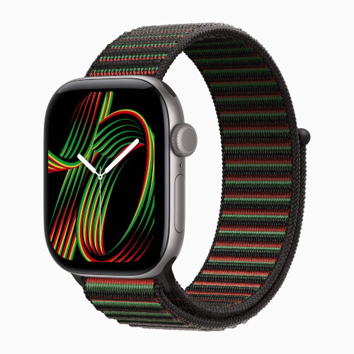 Apple Watch Series 12 42mm, Space Gray Aluminum Case with Sport Loop - Black Unity - Unity Rhythm