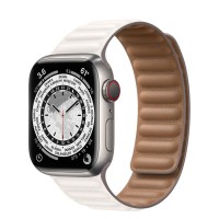 Apple Watch Series 7 41 мм Титановые, кожаный ремешок «Белый мел»