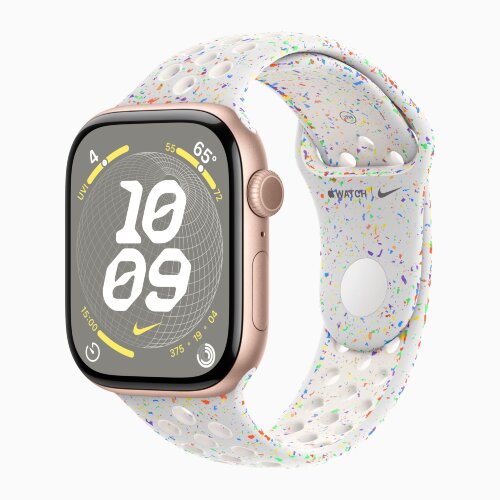 Apple Watch Series 10 42mm, Rose Gold Aluminum Case with Nike Sport Band - Pure Platinum