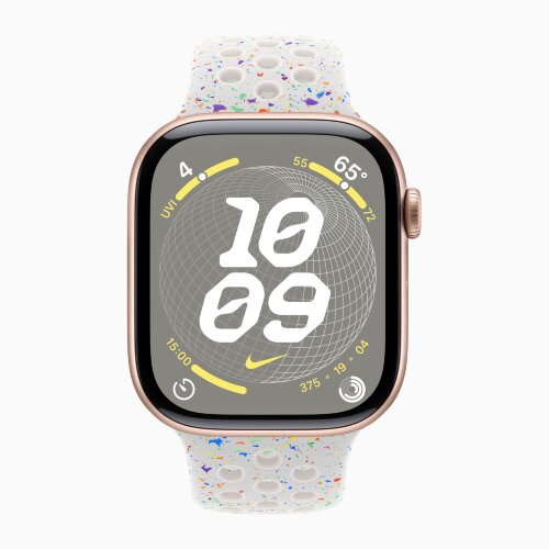 Apple Watch Series 10 42mm, Rose Gold Aluminum Case with Nike Sport Band - Pure Platinum