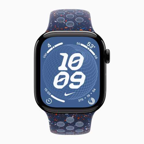 Apple Watch Series 11 42mm, Jet Black Aluminum Case with Nike Sport Band - Blue Ribbon