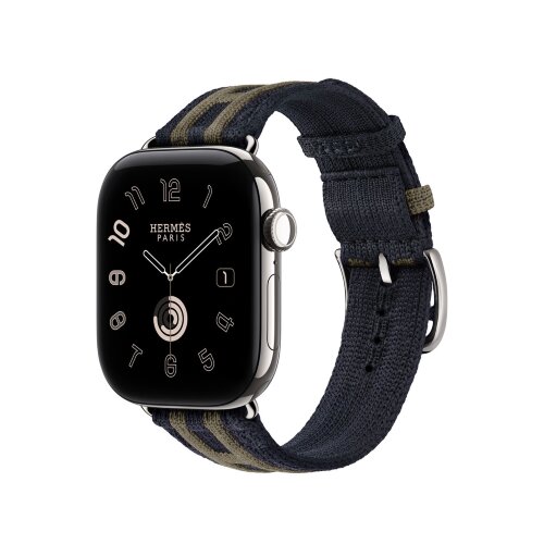 Ремешок Hermès для Apple Watch 42mm Rocabar Club — темно-синий / титаново-серый (Bleu Nuit/Gris Titane)