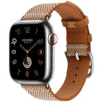Apple Watch Hermes Series 11 42mm, клетчатый ремешок из плетеного нейлона золотой с белым