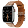 Apple Watch Hermes Series 11 42mm, клетчатый ремешок из плетеного нейлона золотой с белым