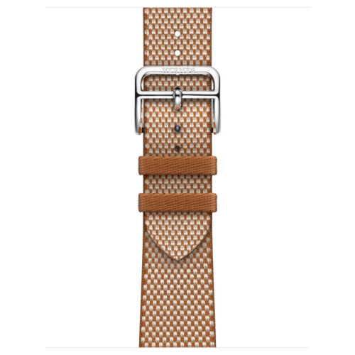 Apple Watch Hermes Series 11 42mm, клетчатый ремешок из плетеного нейлона золотой с белым