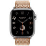 Apple Watch Hermes Series 11 42mm, клетчатый ремешок из плетеного нейлона золотой с белым