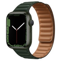 Apple Watch Series 7 45 мм, зеленый алюминий, браслет из кожи «Зелёная секвойя»