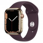 Apple Watch Series 7 45 мм, стальные золотого цвета, спортивный ремешок «Тёмная вишня»