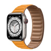 Apple Watch Series 7 41 мм Титановые, кожаный ремешок «Золотой апельсин»