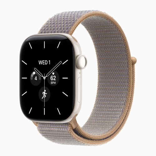 Apple Watch Series 12 42mm, Pearl White Ceramic Case with Sport Loop - Chambray Blue