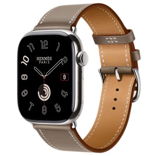 Apple Watch Hermes Series 12 46mm, классический кожаный светло-коричневый ремешок