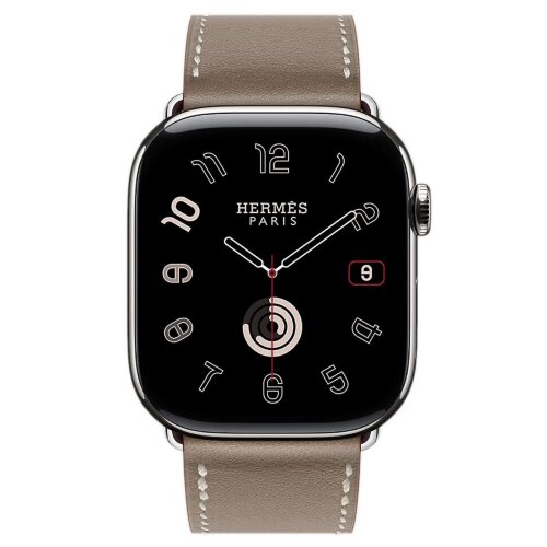 Apple Watch Hermes Series 12 46mm, классический кожаный светло-коричневый ремешок