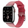 Apple Watch Hermes Series 11 42mm, клетчатый ремешок из плетеного нейлона розового цвета