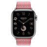 Apple Watch Hermes Series 11 42mm, клетчатый ремешок из плетеного нейлона розового цвета