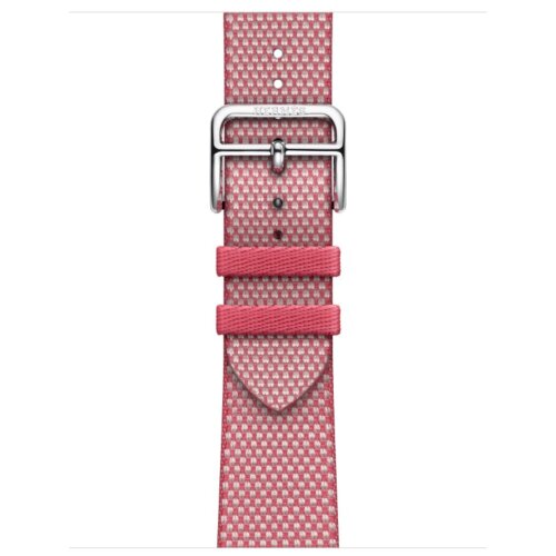 Apple Watch Hermes Series 11 42mm, клетчатый ремешок из плетеного нейлона розового цвета
