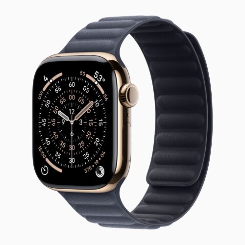 Apple Watch Series 11 42mm, Gold Titanium Case with Magnetic Link - Navy