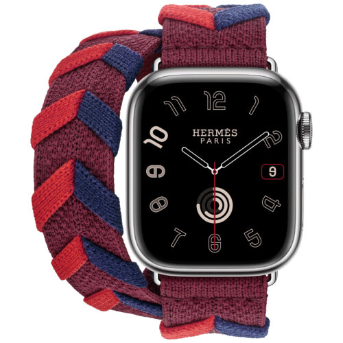 Apple Watch Hermes Series 9 41mm, двойной ремешок из трикотажа красный