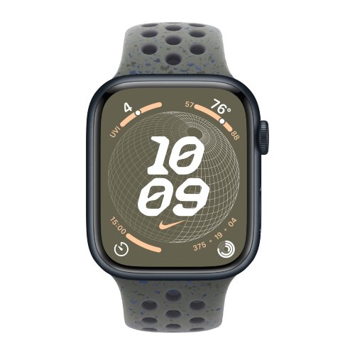 Apple Watch Series 9 45mm, Midnight Aluminum Case with Nike Sport Band - Cargo Khaki