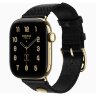 Apple Watch Hermes Series 12 42mm Radiant Gold, ремешок Clou de Selle Satin черный Noir Satin