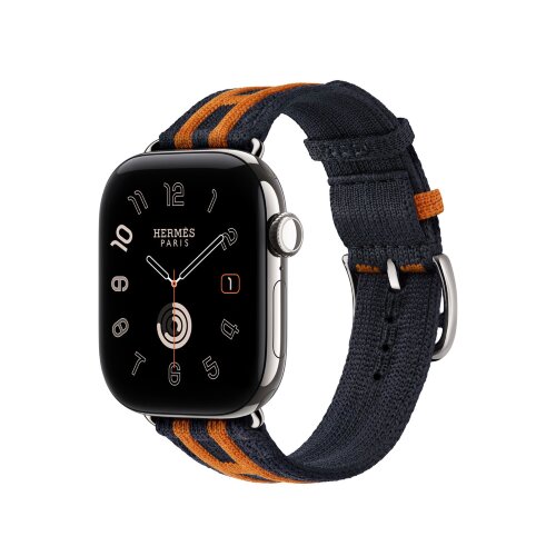 Ремешок Hermès для Apple Watch 42mm Rocabar Club — темно-синий / оранжевый (Bleu Nuit/Orange)