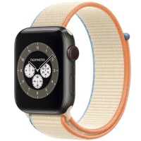 Apple Watch Edition Series 6 Titanium Space Black 44mm, спортивный браслет кремового цвета