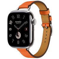 Apple Watch Hermes Series 10 42mm, тонкий кожаный ремешок темно-оранжевого цвета