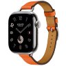 Apple Watch Hermes Series 10 42mm, тонкий кожаный ремешок темно-оранжевого цвета