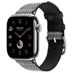 Apple Watch Hermes Series 11 42mm, клетчатый ремешок из плетеного нейлона черный с белым