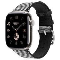 Apple Watch Hermes Series 11 42mm, клетчатый ремешок из плетеного нейлона черный с белым