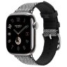 Apple Watch Hermes Series 11 42mm, клетчатый ремешок из плетеного нейлона черный с белым