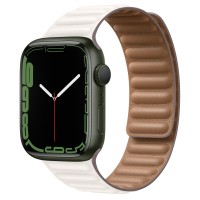 Apple Watch Series 7 45 мм, зеленый алюминий, браслет из кожи «Белый мел»