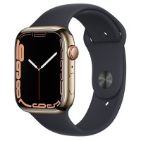 Apple Watch Series 7 45 мм, стальные золотого цвета, спортивный ремешок «Тёмная ночь»