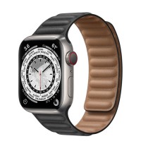 Apple Watch Series 7 41 мм Титановые, кожаный ремешок «Тёмная ночь»