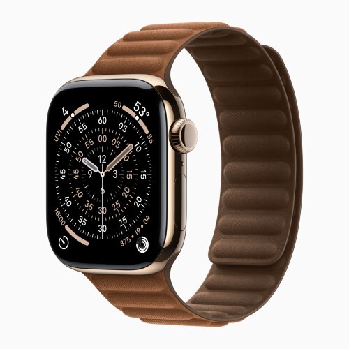 Apple Watch Series 11 46mm, Gold Titanium Case with Magnetic Link - Caramel