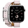 Apple Watch Hermes Series 10 42mm, двойной тонкий кожаный ремешок с пряжкой светло-розового цвета