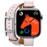 Apple Watch Hermes Series 10 42mm, двойной тонкий кожаный ремешок с пряжкой светло-розового цвета