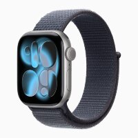 Apple Watch Series 11 46mm, Space Gray Aluminum Case with Sport Loop - Anchor Blue