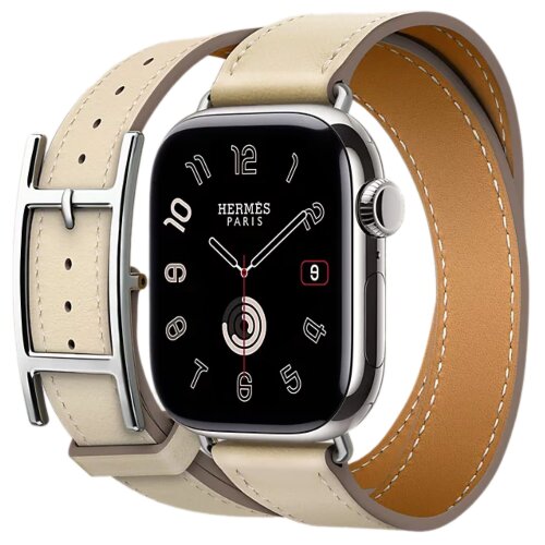 Apple Watch Hermes Series 10 42mm, двойной кожаный ремешок с пряжкой бежевого цвета