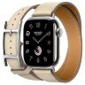 Apple Watch Hermes Series 10 42mm, двойной кожаный ремешок с пряжкой бежевого цвета