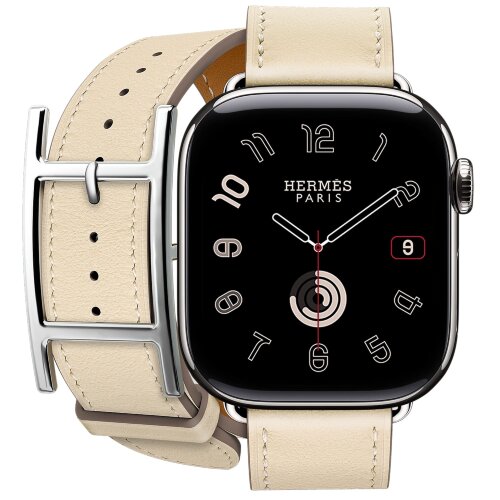 Apple Watch Hermes Series 10 42mm, двойной кожаный ремешок с пряжкой бежевого цвета