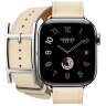Apple Watch Hermes Series 10 42mm, двойной кожаный ремешок с пряжкой бежевого цвета